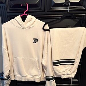 PINK Victoria's Secret Cream Hoodie and Joggers Set
